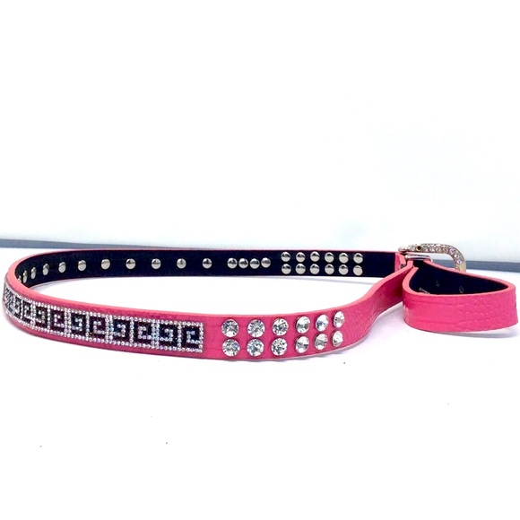 Pink MCM Greek key rhinestone pattern belt - Picture 3 of 5
